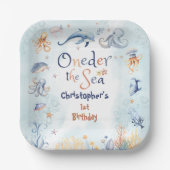 Blue Oneder the sea boys 1st birthday ペーパープレート (正面)