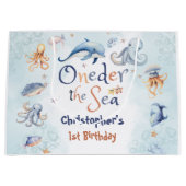 Blue Oneder the sea boys 1st birthday ラージペーパーバッグ (正面)