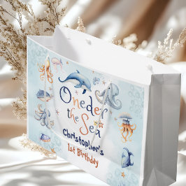 Blue Oneder the sea boys 1st birthday ラージペーパーバッグ