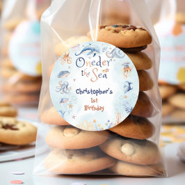 Blue Oneder the sea first birthday Sticker ラウンドシール