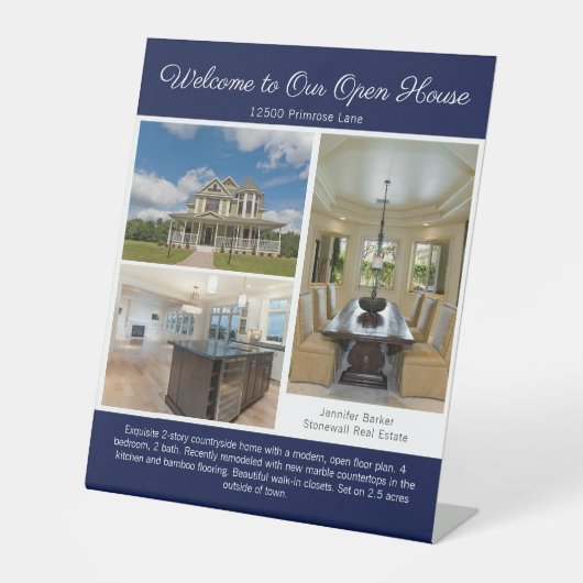 Blue Open House Real Estate Listing Photo 台座サイン (正面)