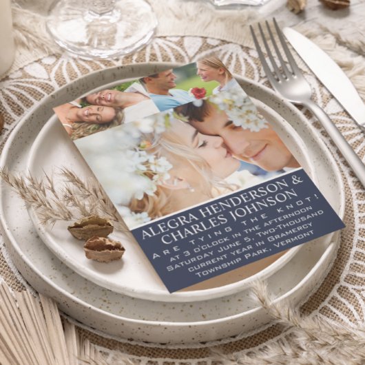 Blue Opulence Your Photo 結婚タイポグラフィ 招待状