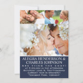 Blue Opulence Your Photo 結婚タイポグラフィ 招待状 (正面)