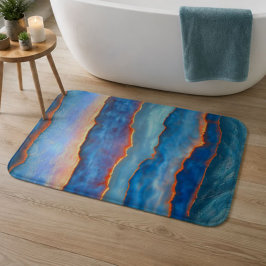 Blue Orange Agate Geode Abstract Ocean Crystal バスマット