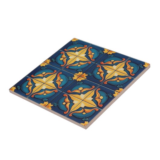 Blue Orange and Yellow Pattern Ceramic Tile タイル (側面)