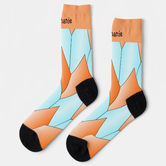 Blue Orange Art Deco Design Socks ソックス (左)