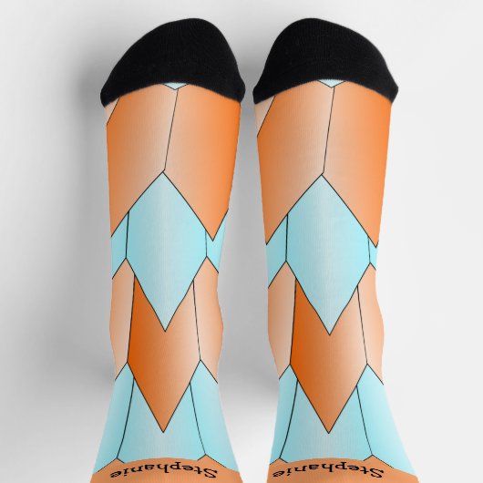Blue Orange Art Deco Design Socks ソックス (上部)