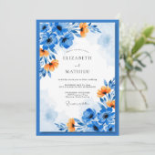 Blue Orange Artistic Floral Wedding 招待状 (スタンド正面)