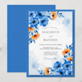 Blue Orange Artistic Floral Wedding 招待状 (正面/裏面)