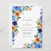 Blue Orange Blooming Spring Wedding 招待状 (正面)