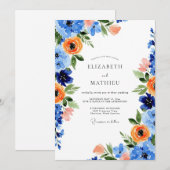 Blue Orange Blooming Spring Wedding 招待状 (正面/裏面)