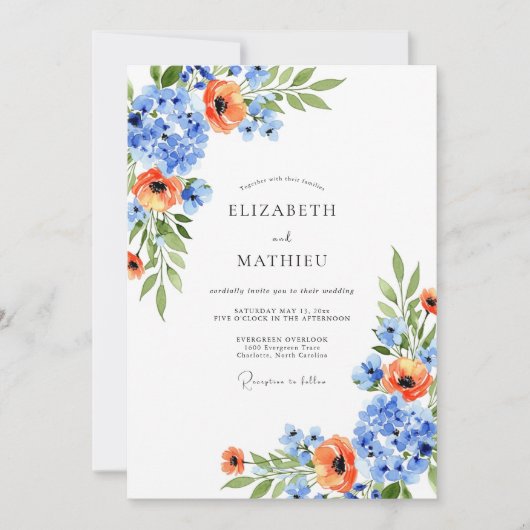 Blue Orange Blossom Spring Wedding 招待状 (正面)