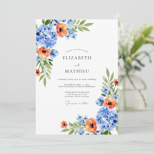 Blue Orange Blossom Spring Wedding 招待状 (スタンド正面)