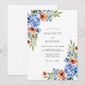 Blue Orange Blossom Spring Wedding 招待状 (正面/裏面)
