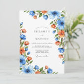 Blue Orange Botanical Romance Wedding 招待状 (スタンド正面)
