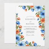 Blue Orange Botanical Romance Wedding 招待状 (正面/裏面)