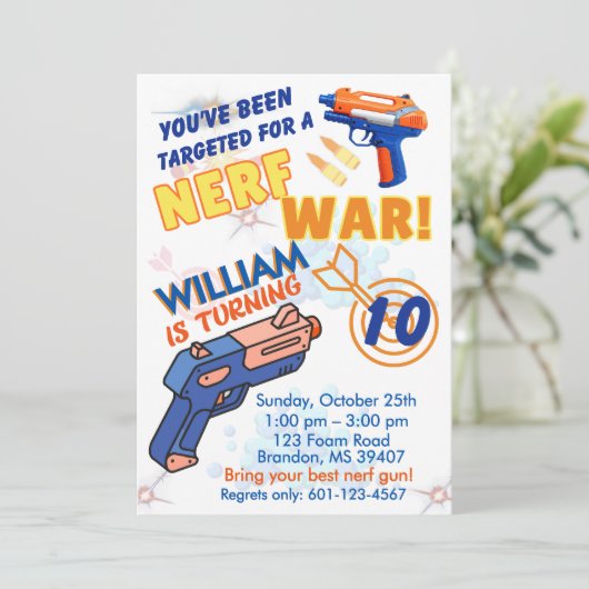 Blue Orange Boys BD Party- Nerf War 10th Birthday 招待状 (スタンド正面)