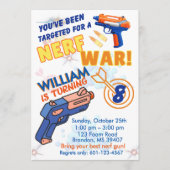 Blue Orange Boys BD Party- Nerf War 8th Birthday 招待状 (正面)
