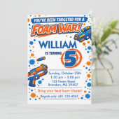 Blue Orange Boys Party- Foam Blaster 5th Birthday 招待状 (スタンド正面)