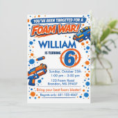 Blue Orange Boys Party- Foam Blaster 6th Birthday 招待状 (スタンド正面)