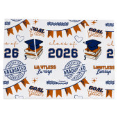 Blue Orange Class of 2026 Graduation ラージペーパーバッグ (裏面)