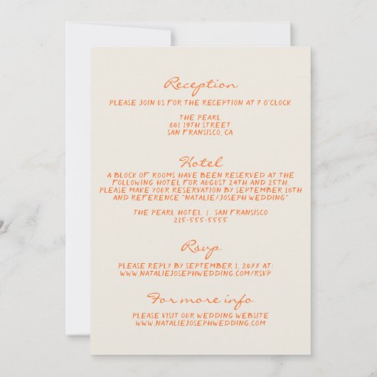 Blue Orange Drawn Whimsical All In One Wedding 招待状 (裏面)