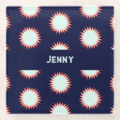 Blue & Orange Flash Add The Name Bold Loud Pattern ガラスコースター (正面)