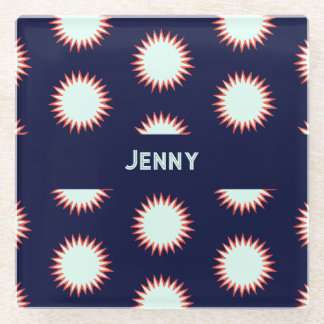 Blue & Orange Flash Add The Name Bold Loud Pattern ガラスコースター