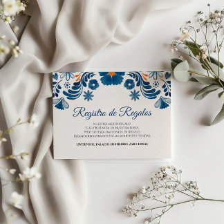 Blue Orange Floral Elegant Fiesta Spanish Wedding エンクロージャーカード