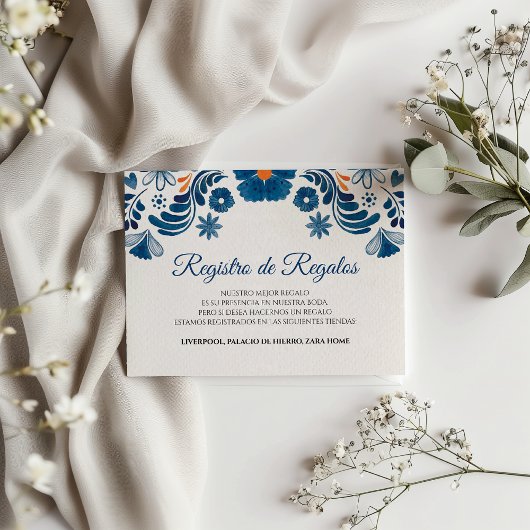 Blue Orange Floral Elegant Fiesta Spanish Wedding エンクロージャーカード