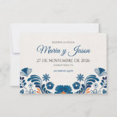 Blue Orange Floral Elegant Fiesta Spanish Wedding セーブザデート (正面)
