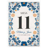 Blue Orange Floral Elegant Fiesta Spanish Wedding テーブルナンバー (正面)