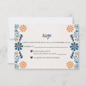 Blue Orange Floral Elegant Fiesta Spanish Wedding 出欠カード (正面)