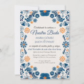 Blue Orange Floral Elegant Fiesta Spanish Wedding 招待状 (正面)