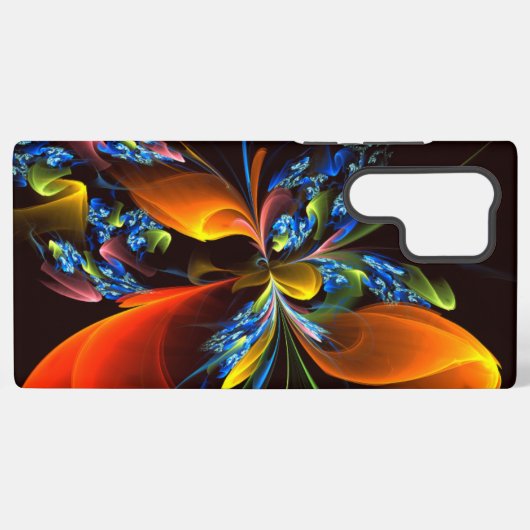 Blue Orange Floral Modern Abstract Art Pattern #03 Samsung Galaxyケース (裏面横)