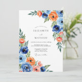 Blue Orange Floral Whimsical Wedding 招待状 (スタンド正面)