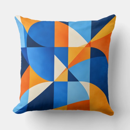 Blue Orange Geometric Abstract クッション (正面)