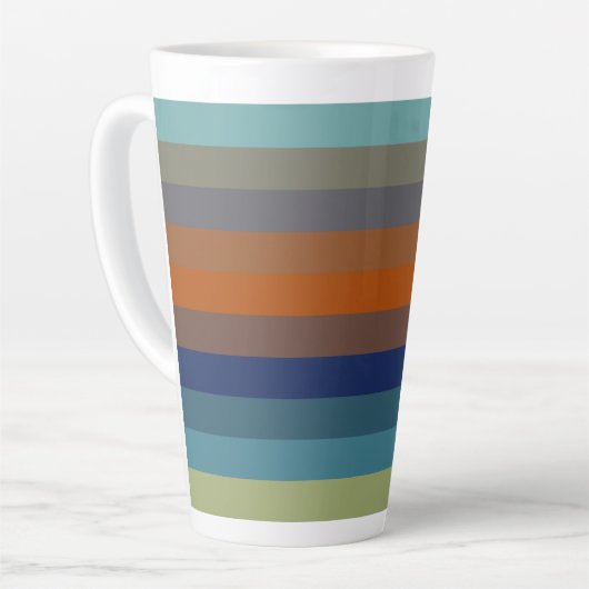 Blue, orange, green, and gray stripes カフェラテマグ (左アングル)