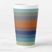 Blue, orange, green, and gray stripes カフェラテマグ (正面)