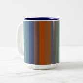 Blue, orange, green, and gray stripes ツートーンマグカップ (正面左)