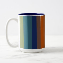 Blue, orange, green, and gray stripes ツートーンマグカップ
