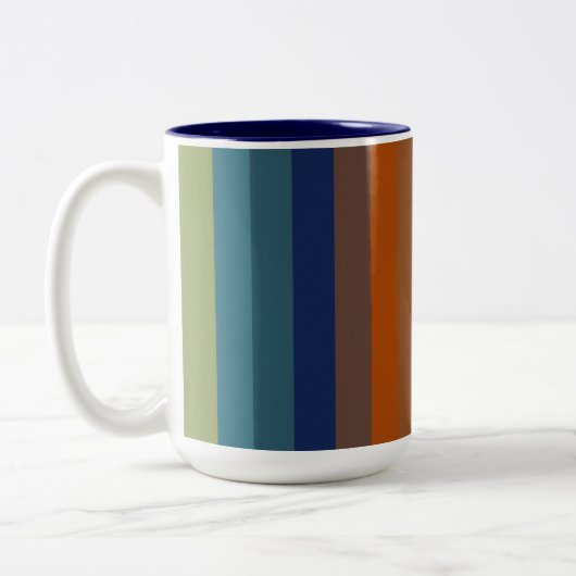 Blue, orange, green, and gray stripes ツートーンマグカップ (左)