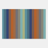 Blue, orange, green, and gray stripes ラッピングペーパーシート (正面)