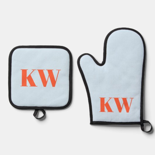 Blue Orange Monogram Initials Kitchen Gift  鍋つかみ&鍋敷きセット (正面)