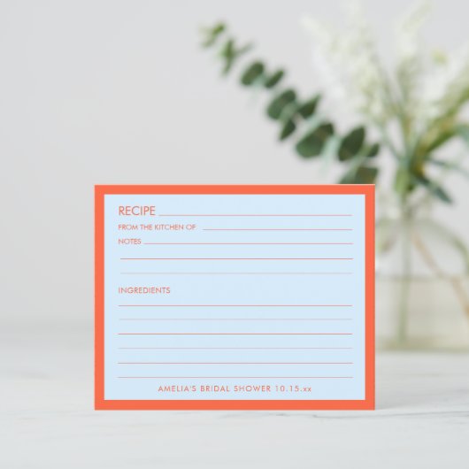 Blue Orange Personalized Bridal Shower Recipe Card (スタンド正面)