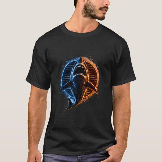 Blue & Orange Shark Graphic T-Shirt Design | Fierc Tシャツ (正面)