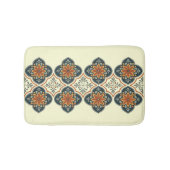 Blue Orange Spanish Tile Flower Pattern  バスマット (正面)