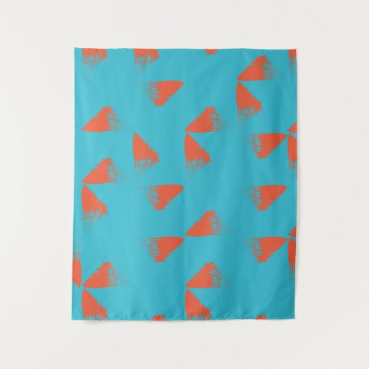 Blue, orange, vibrant, trendy geometric pattern タペストリー (正面)