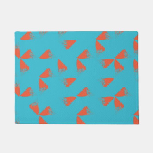 Blue, orange, vibrant, trendy geometric pattern ドアマット (正面)