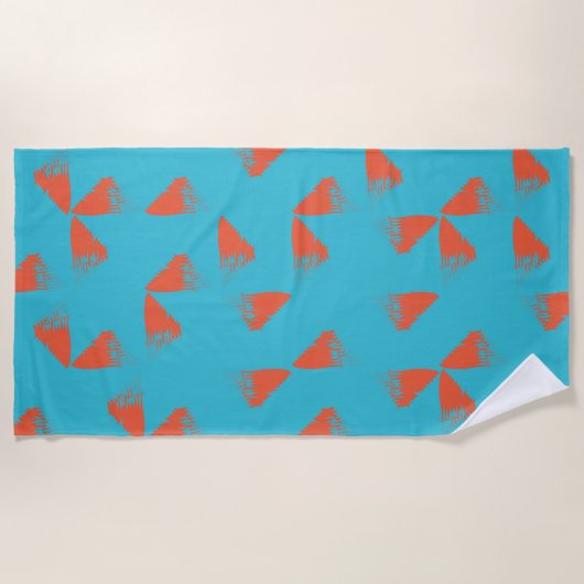 Blue, orange, vibrant, trendy geometric pattern ビーチタオル (正面)
